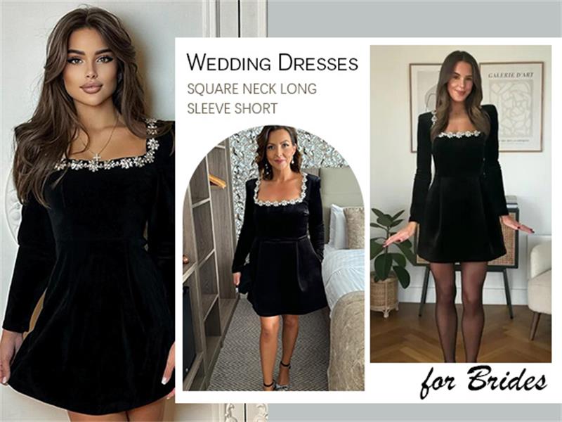 Crystal Square Neck Velvet Mini Dress