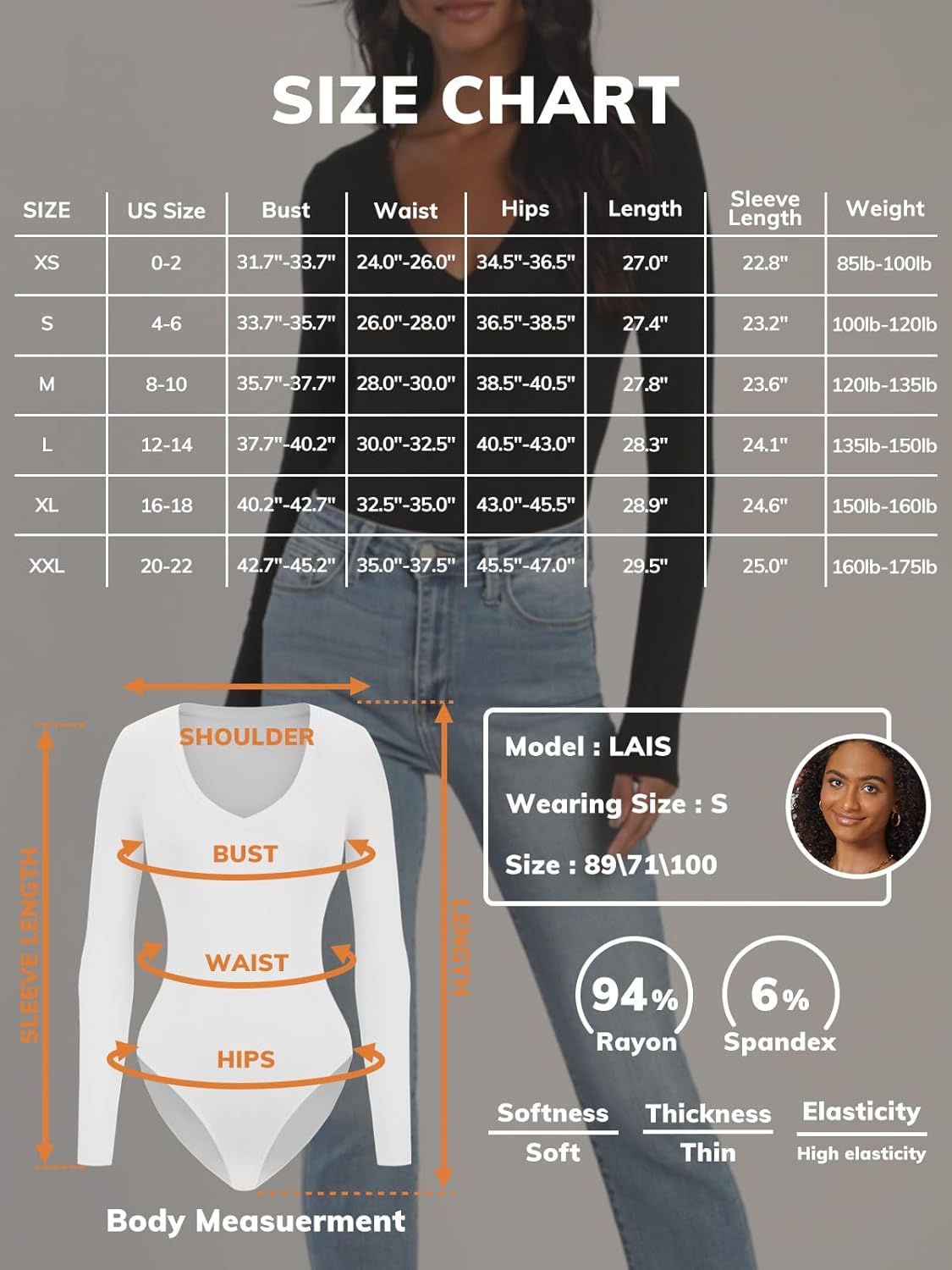 Women’s Deep V-Neck Long Sleeve Bodysuit