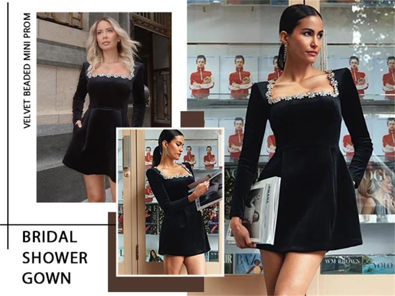 Crystal Square Neck Velvet Mini Dress