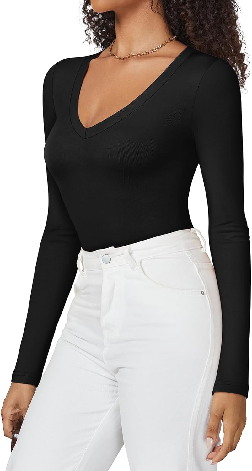 Women’s Deep V-Neck Long Sleeve Bodysuit